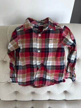 Gymboree Red Tan Black Plaid Button-Down Shirt